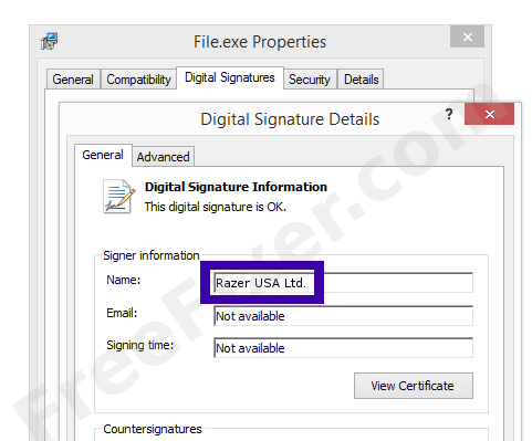 Screenshot of the Razer USA Ltd. certificate